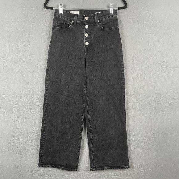 BLDWN Denim - BLDWN Jeans Womens 27 Black Cropped Wide Leg Exposed Button High Rise USA